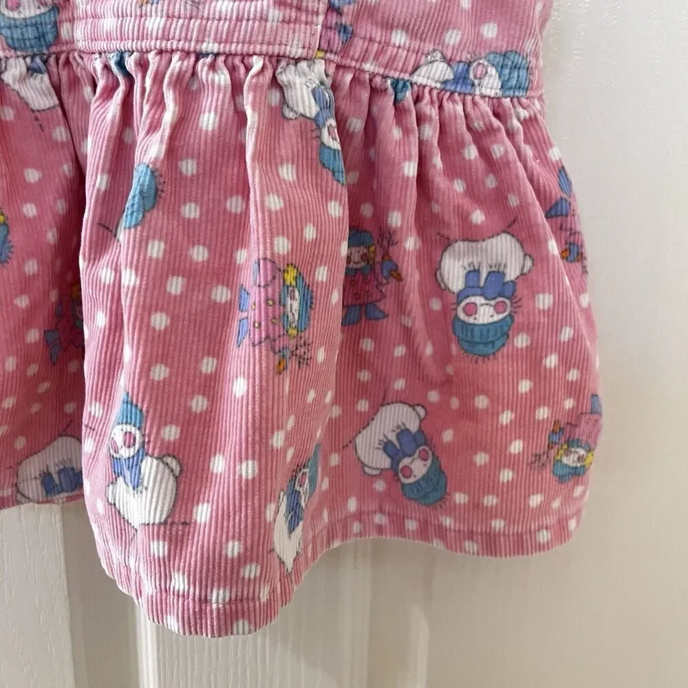 Vintage Oshkosh B'Gosh Pink Corduroy Snowman Overall Dress USA Girls 18 Months